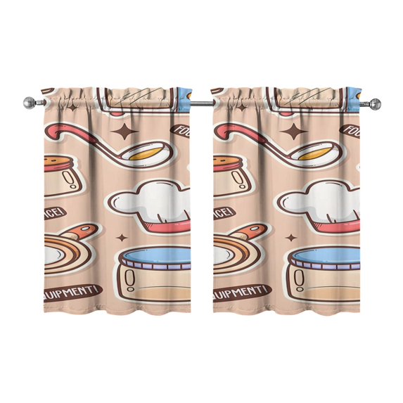 Vintage Kitchen Food Cooking Chef Tier Cafe Curtains for Bathroom Living RV Rod Pocket Window Drapes 36 Inch 2 Panels Set 28"x36" 2 Panels Window Treatment Tiers