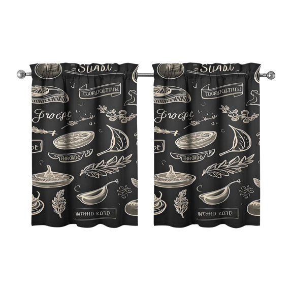 Vintage Kitchen Food Cooking Chef Tier Cafe Curtains for Bathroom Living RV Rod Pocket Window Drapes 36 Inch 2 Panels Set 28"x36" 2 Panels Window Treatment Tiers