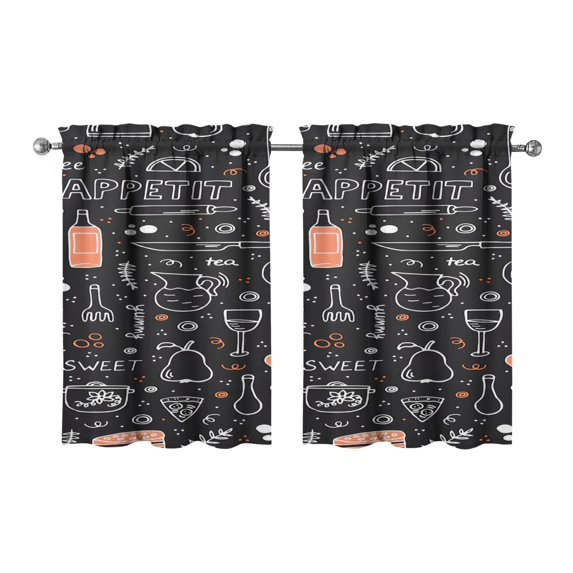 Vintage Kitchen Food Cooking Chef Tier Cafe Curtains for Bathroom Living RV Rod Pocket Window Drapes 36 Inch 2 Panels Set 28"x36" 2 Panels Window Treatment Tiers