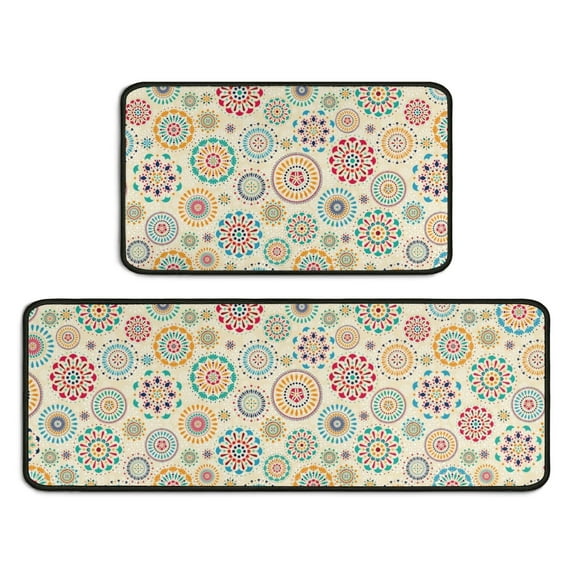 Vintage Kitchen Mat Doormat Set Of 2, Non-Slip Boho Floral Patterns Indoor/Outdoor Rug for Floor Front Door, Kitchen, Bathroom Decor,Modern Style 17" X 47" and 17" X 30"