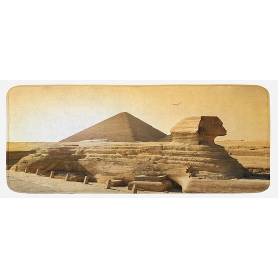 Vintage Kitchen Mat, Egyptian Pyramids Famous Landmark Wonders of the World Heritage View Print, Plush Decorative Kitchen Mat with Non Slip Backing, 47" X 19", Sand Brown, by Ambesonne