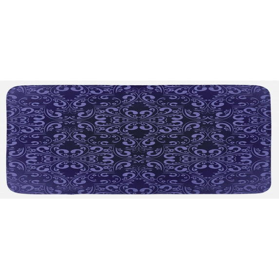 Vintage Kitchen Mat, Floral Timeless Renaissance Themed Romantic and Royal Victorian Pattern, Plush Decorative Kitchen Mat with Non Slip Backing, 47" X 19", Lavender Dark Purple, by Ambesonne
