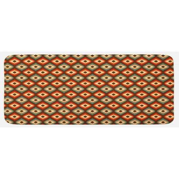 Vintage Kitchen Mat, Funky Unusual Shapes in Vibrant Colors Oval Elliptic Forms Nested Vertical Pattern, Plush Decorative Kitchen Mat with Non Slip Backing, 47" X 19", Multicolor, by Ambesonne