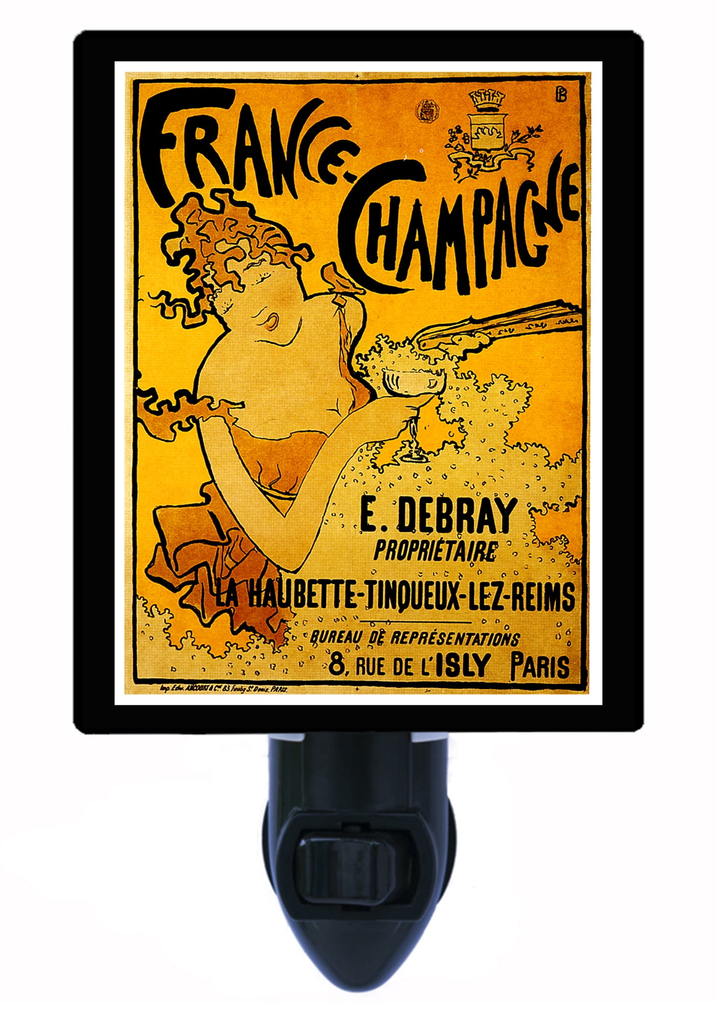 Night Light - France Champagne. | Vintage Kitchen Theme, Includes Free Switchable Insert, 4W Bulb, E12 Base
