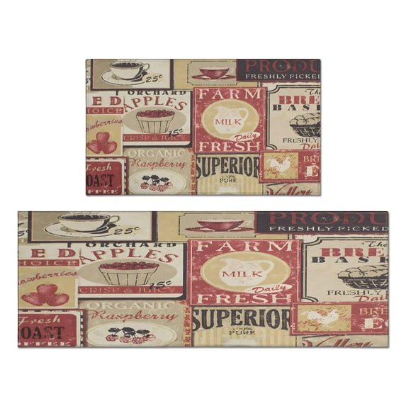 Vintage Kitchen Pattern Kitchen Mat Set Of 2,Kitchen Rugs Mats with Dirty Resistance,washable,Non-Slip,kitchen Mats 17.7x24+17.7x48inch