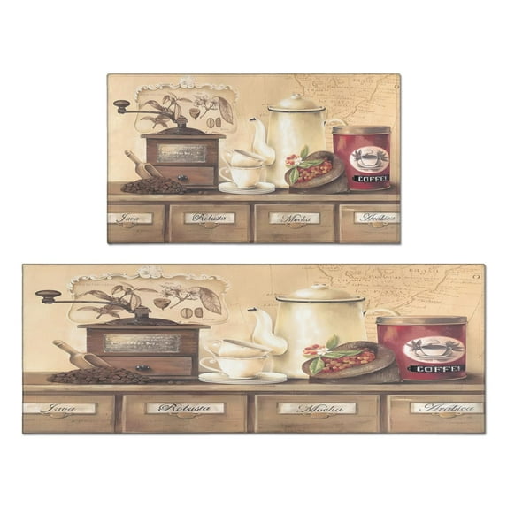 Vintage Kitchen Pattern Kitchen Rug Set Of 2,Kitchen Rugs Mats with Dirty Resistance,washable,water Proof,kitchen Rugs and Mats 17.7x24+17.7x48inch