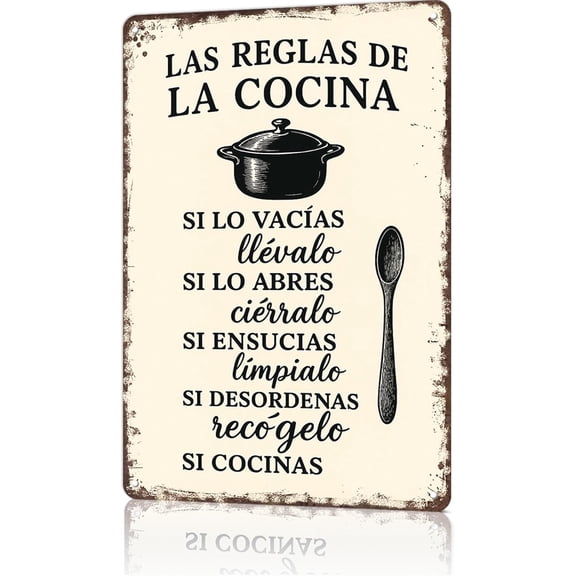Vintage Kitchen Rules Metal Sign Wall Art Poster for Home Garage Bar Decor 8 x 12 Inch