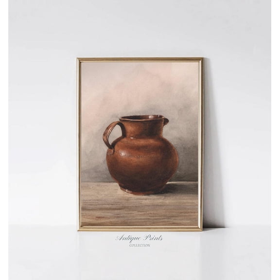 Vintage Kitchen Still Life Print, Antique Pots Wall Art, Rustic Farmhouse Kitchen Wall Decor, Pitcher Home Decor #657, 8x12 UNFRAMED