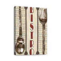 Vintage Kitchen Wall Art Classic Kitchenware Painting of Fork, Knife, and Spoon (Each 12x16 Inch)