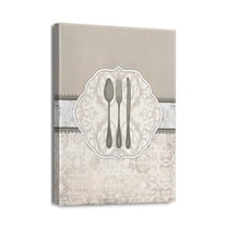 Vintage Kitchen Wall Art Decor Kitchenware Painting Picture Retro Fork Knife Spoon Print on Canvas Arkwork for Home Dining Room Restaurant Decoration Size 12x16 Inch