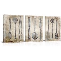 Vintage Kitchenware Canvas Art Prints, Rustic Kitchen Wall Decor (12"x16"x3pcs)