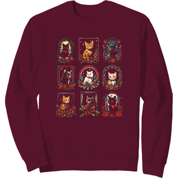 Vintage Kitten Christmas Cute Cats Unisex Sweatshirt ,Full Sizes S-5XL