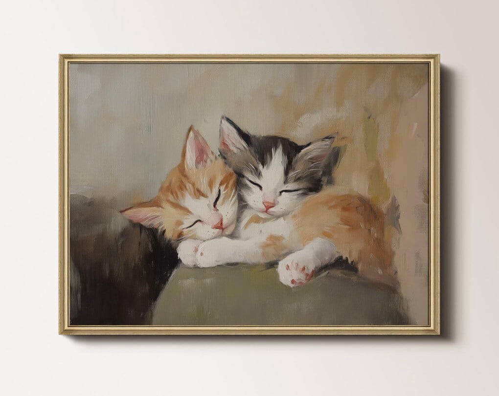 Vintage Kitten Painting Neutral Nursery Animal Printable Cat Wall Art ...