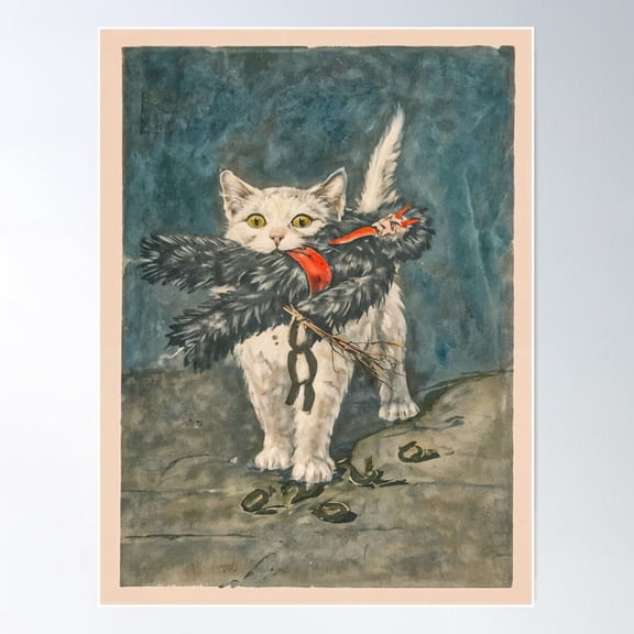 Vintage Kitty With Krampus Poster Wall Art, Modern Wall Decor For Living Room Bedroom, 12x18 UNFRAMED
