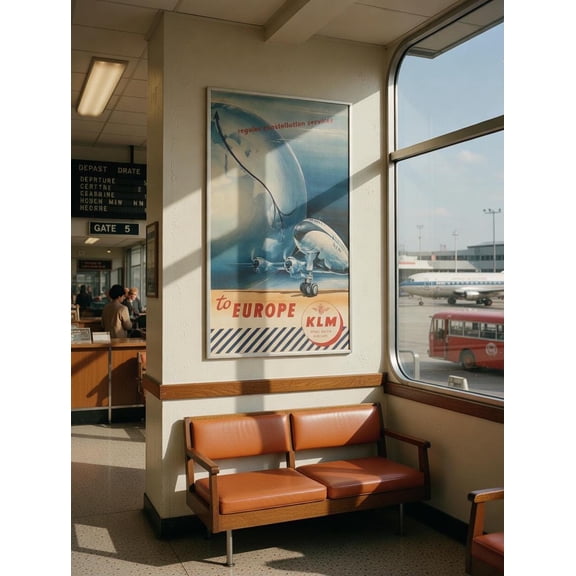 Vintage Klm Aviation Poster, Lockheed Constellation Travel To Europa Dutch Airline Poster , Poster Print Only