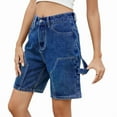 thumbnail image 1 of Vintage Knee Length Baggy Jorts with Pockets Cargo Shorts for Women High Waisted Y2k Streetwear Fashion Blue L, 1 of 9