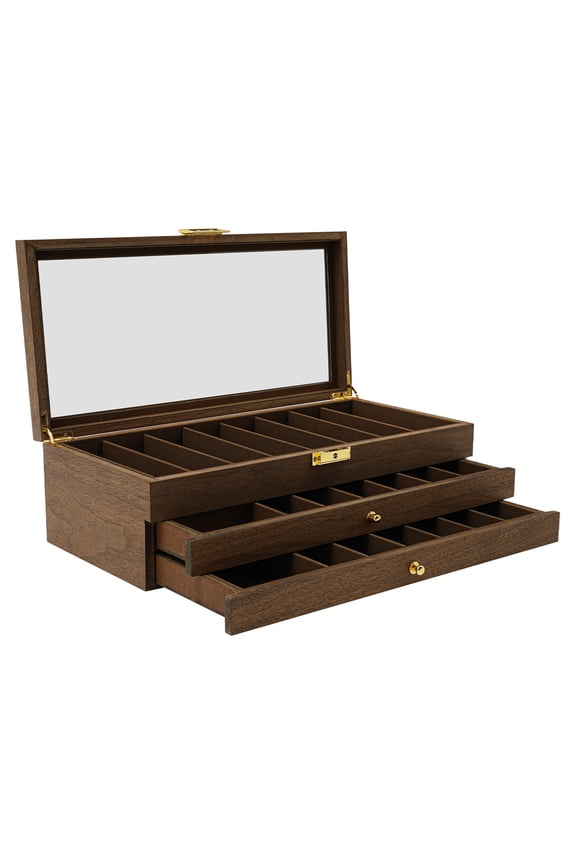 Vintage Knife Display Case, 22 Slot Storage Box, 3-Tier, Lockable, Showcase & Organizer for Pocket Knives, Men Gift, 15.7 *7.6 *4.7 in Walnut Color