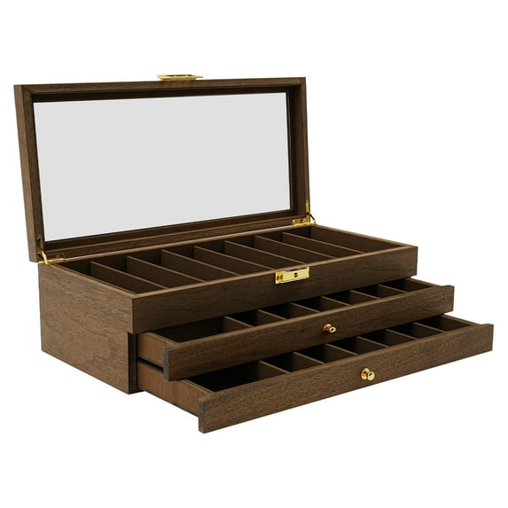Vintage Knife Display Case, 22 Slot Storage Box, 3-Tier, Lockable, Showcase & Organizer for Pocket Knives, Men Gift, 15.7 *7.6 *4.7 in Walnut Color
