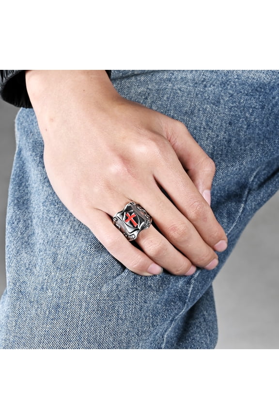 Vintage Knights Templar Cross Shield Rings For Men Gothic Punk 14K White Gold Masonic Rings HipHop Rock Biker Jewelry Gift