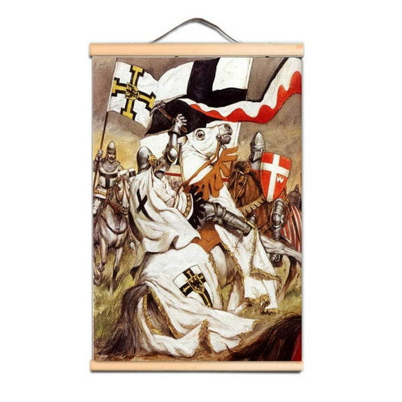 Vintage Knights Templar Poster As A Gift for Christian Warrior Fans - Crusader Knight Wall Art Medieval Decor Scroll Painting 3,Multicolor,19.7X27.6 inches