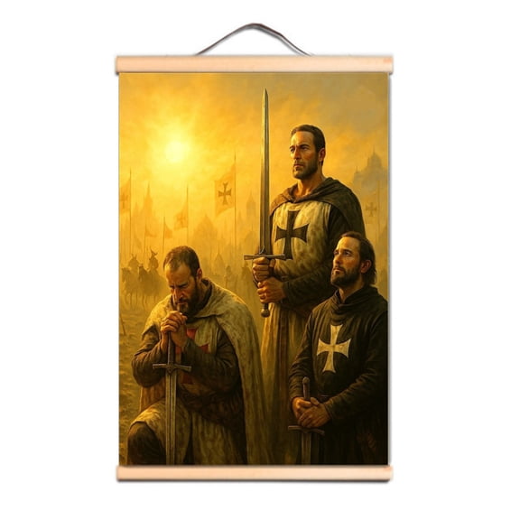 Vintage Knights Templar Tapestries Canvas Scroll Painting Wall Chart Crusader Armor Warrior Posters and Prints Wall Hanging Flag Dorm Room Home Wall Decor Banner,Multicolor,11.8X17.7 inches