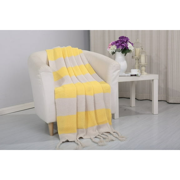Vintage Knitted Throw Blanket Sofa Coucha Cover Decor, 50x60, Yellow