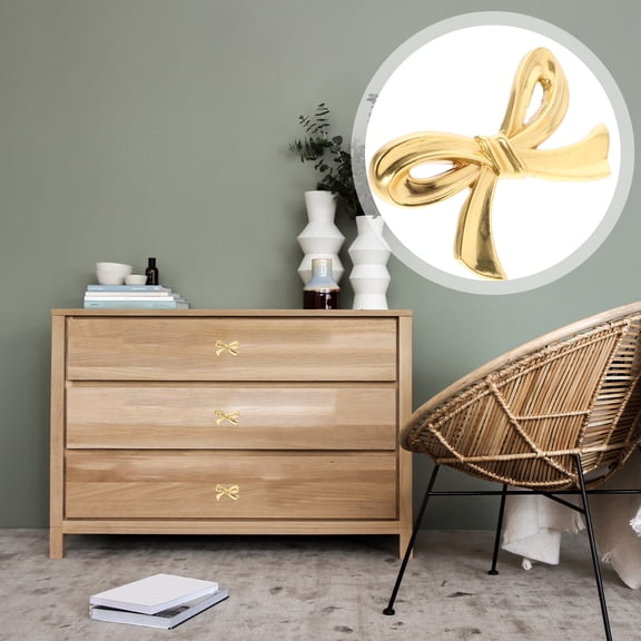 SEWCHICS Brass Bow Shape Cabinet Knobs, Golden Finish, 1 Set of Decorative Drawer Pulls for Furniture
