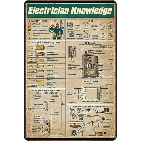 Vintage Knowledge Poster, Electrician Knowledge poster' for Classroom Interesting world educational science classroom information wall decoration 8X12 inch