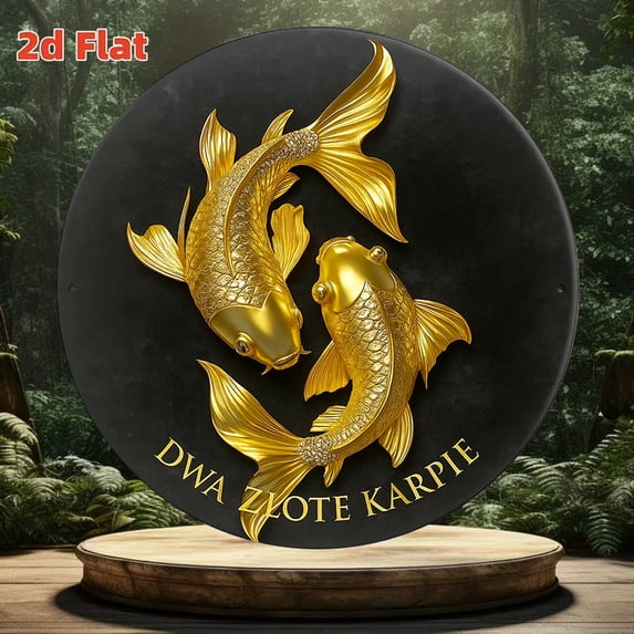 Vintage Koi Fish Wall Art Plaque 8 Inch Round Metal Sign for Home Office Decor, Aluminum Durable 2D Flat Wall Mounting