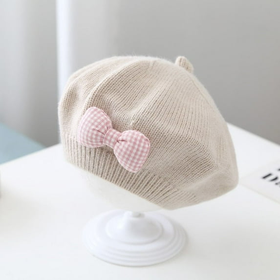 Vintage Korean 8M-4Y Knitted Multicolour Cute Bow Kids Berets Children Cap Baby Beret Hat Princess Hat BEIGE
