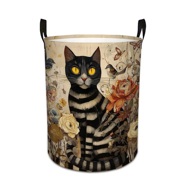 Vintage Korean Minhwa Tiger Print Laundry Basket Storage Bin Foldable Large Capacity Round Hamper for Bedroom Laundry Room Dorm