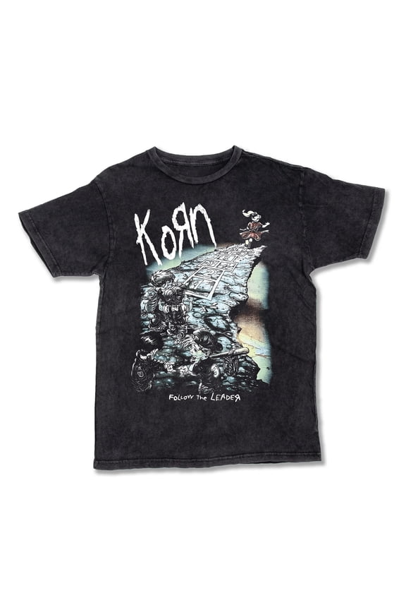 90s Korn Follow The Leader Vintage Band T-Shirt, Black 1998 Nu Metal Concert Tee, Retro Rock Graphic Shirt, Distressed Music Tour Shirt, Grunge Streetwear Gift for Men and Women Fans Medium