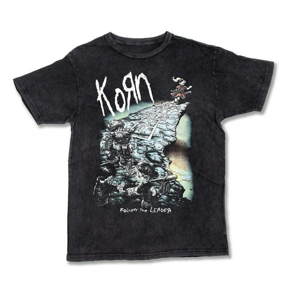 90s Korn Follow The Leader Vintage Band T-Shirt, Black 1998 Nu Metal Concert Tee, Retro Rock Graphic Shirt, Distressed Music Tour Shirt, Grunge Streetwear Gift for Men and Women Fans X-Large