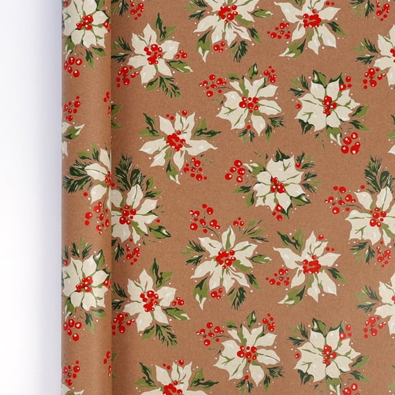 Vintage Kraft Christmas Wrapping Paper Roll, 80GSM Rustic Holiday Printed Xmas Gift Wrap, Brown Thick Kraft Xmas Wrapping Paper for Christmas Gift Packaging, 118"×17"