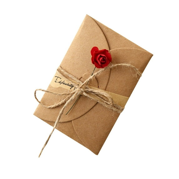 Vintage Kraft Paper Handmade DIY Greeting Cards Set - Dried Flower Embellished Blessing and Birthday Cards for Rustic, Wedding, Thank You, and Anniversary,Red