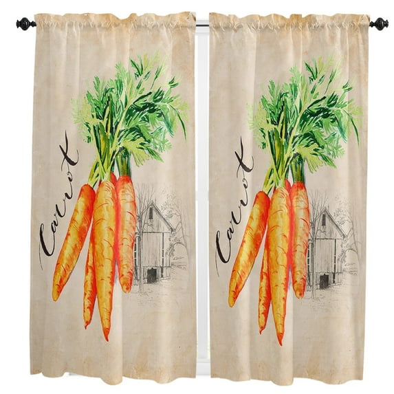 Vintage Kraft Textured Farm Carrots Curtain Home Decoration Living Room Short Curtains Window Treatments For Kitchen Bedroom