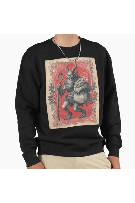 Vintage Krampus Card Unisex Sweatshirt Retro Christmas Holiday Graphic Aesthetic Style - Fan Favorite G6668, Up to Size 5XL