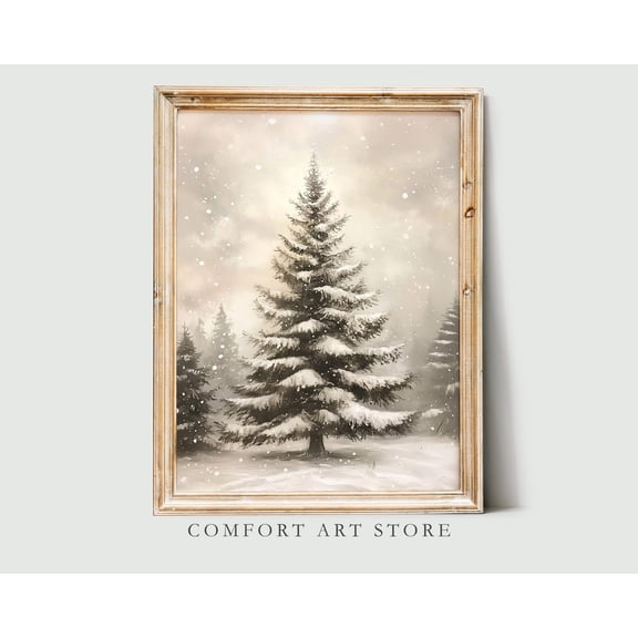 Vintage Kristmas Wall Art Pine Trees Landscape Winter Forest Decor Antique Kristmas Tree Print Winter Cottagecore Art Warm Present Vintage UNFRAMED Poster Size 24x36