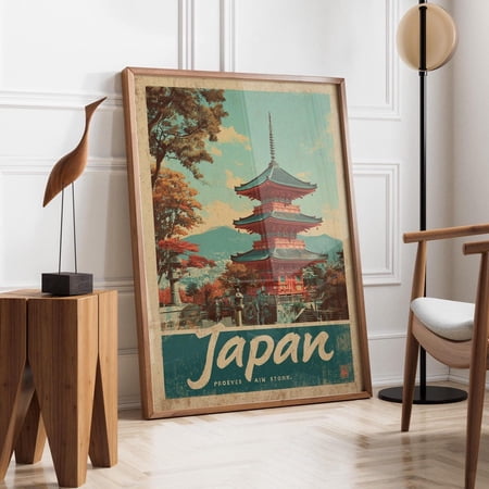 Vintage Kyoto Pagoda Travel Poster, Japanese Wall Art