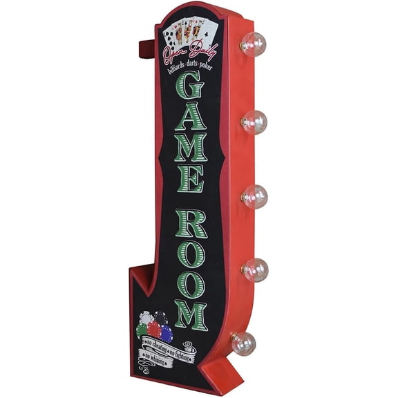 Vintage LED 3D Marquee Game Room Light Up Arrow Sign Poker Chips Man Cave Home Bar Pub Wall Decor
