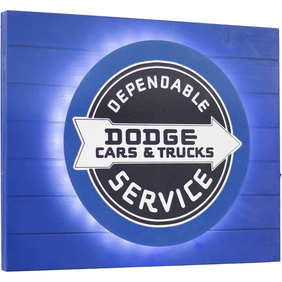 Vintage LED Backlit Metal Sign - Battery Operated Room Decor With LED Light Strip - For Bar, Man Cave, Garage, Game Room & More (Dodge, 15 x 18 x 2)