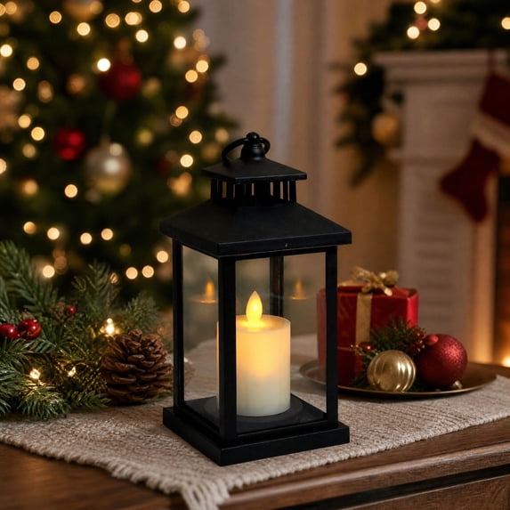 Vintage LED Candle Lantern Light, Plastic Frame, Flickering Warm Glow for Indoor Christmas Decor and Party Scenes