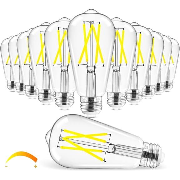 Vintage LED Edison Bulb Dimmable, 6W Equivalent 60W, 5000k Daylight, E26 Base Led Light Bulbs, 700LM, High CRI 95+ Eye Protection, Clear Glass, Pack of 12