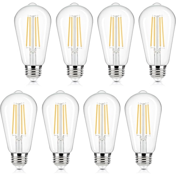 Vintage LED Edison Bulbs 60W Equivalent, 6W ST58 Warm White 2700K Antique LED Filament Bulbs with E26 Medium Base, Clear Glass Style for Table Lamps, Wall Sconces, No-dimmable 8 Packs