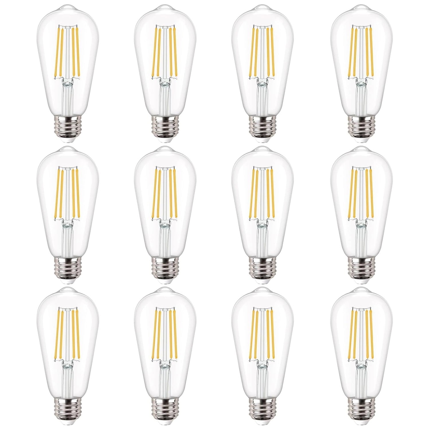 Vintage LED Edison Bulbs, Dimmable 60W Equivalent 800 lumens, 6W Warm White 2700K, 80+ CRI, ST58 Antique LED Filament Bulbs, E26 Medium Base, Clear Glass, Pack of 12