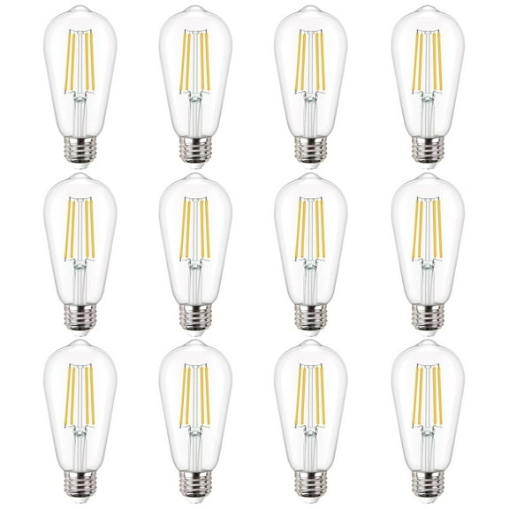 Vintage LED Edison Bulbs, Dimmable 60W Equivalent 800 lumens, 6W Warm White 2700K, 80+ CRI, ST58 Antique LED Filament Bulbs, E26 Medium Base, Clear Glass, Pack of 12