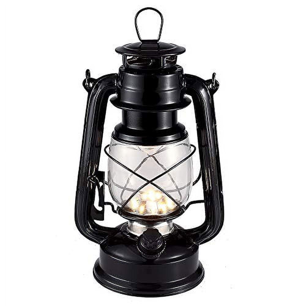Vintage Black Metal LED Hurricane Lantern with Clear Glass Shade
