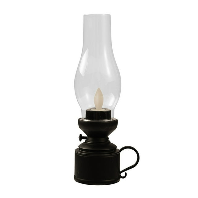 Vintage LED Kerosene Lamp Nightstand Lantern Battery Operated Retro Candle Black