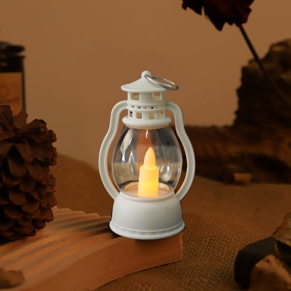 Vintage LED Lanterns Decorative Indoor, 2.2x3.5inch Electronic Flameless Candle Lamp, Built In Button Cell Battery Power Supply, Suitable for Home, Office, Party Decor(White)