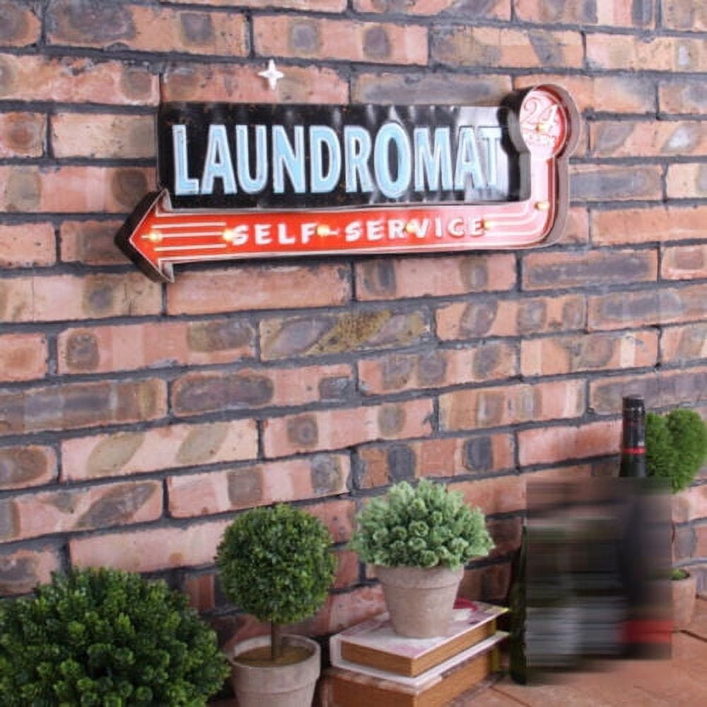 Vintage LED Light Metal Hanging Sign LAUNDROMAT Laundry Shop Art Wall
